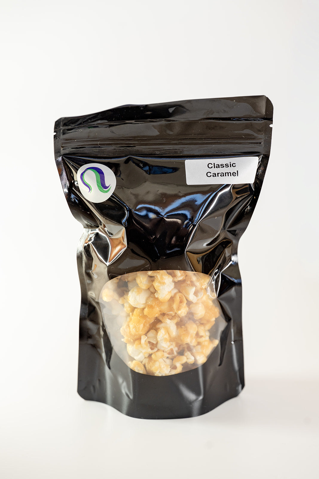 TBC Creations Classic Caramel corn small bag with round window, alternate front view